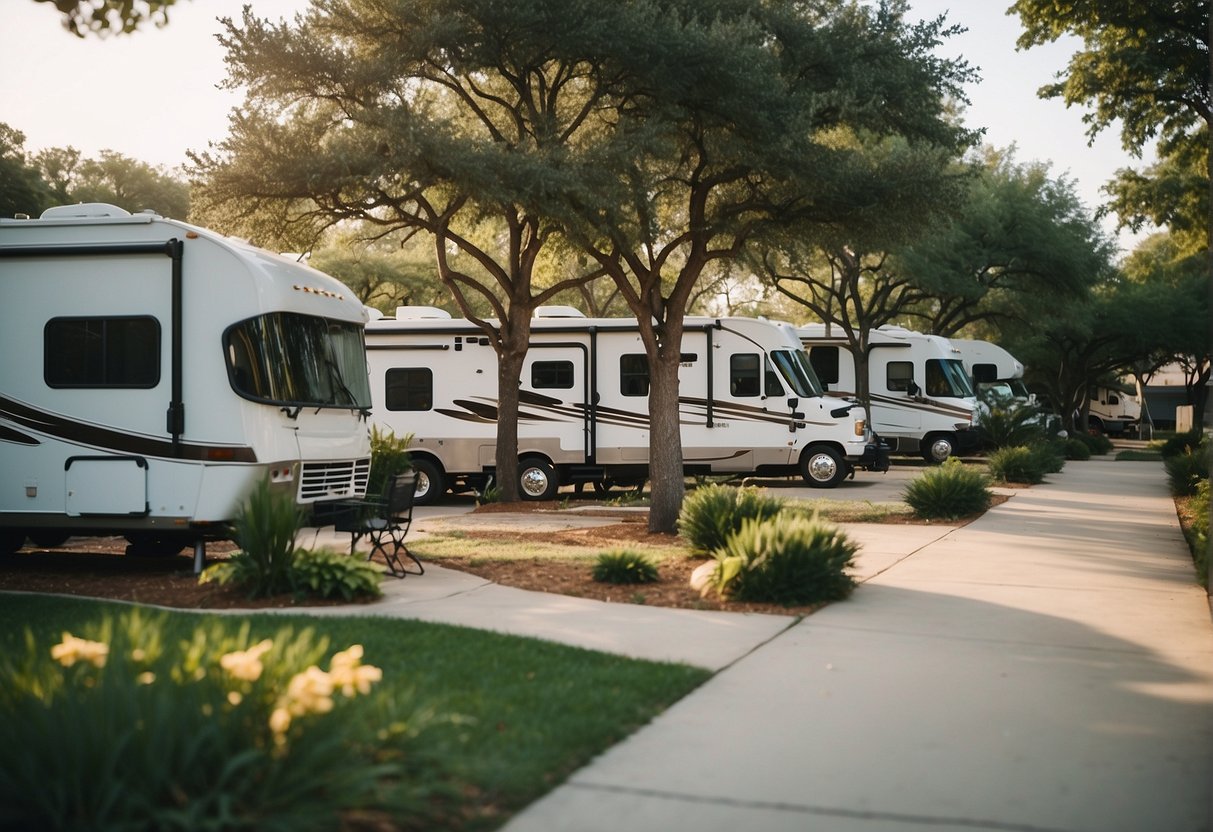 A serene RV park in Dallas, TX with spacious lots, lush greenery, and modern amenities for long-term stays